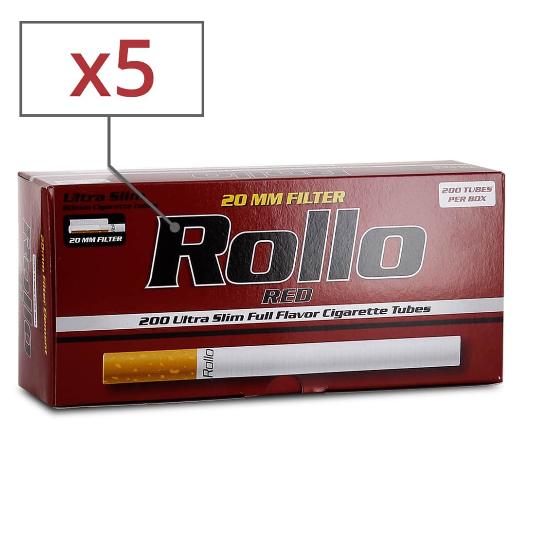 Photo de Boite de 200 tubes Rollo Red Ultra Slim x 5