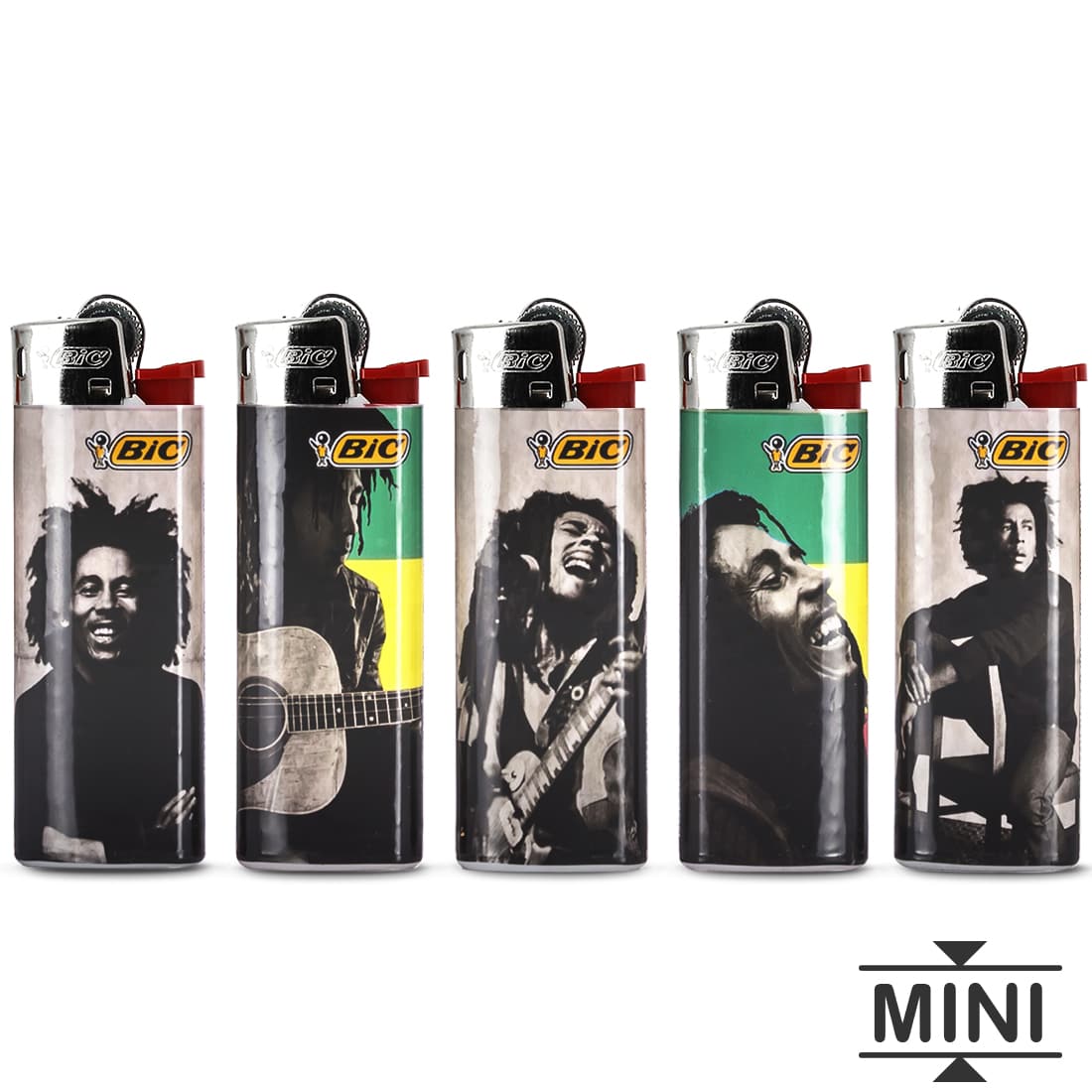 Photo de 5 briquets Bic mini à pierre Bob Marley