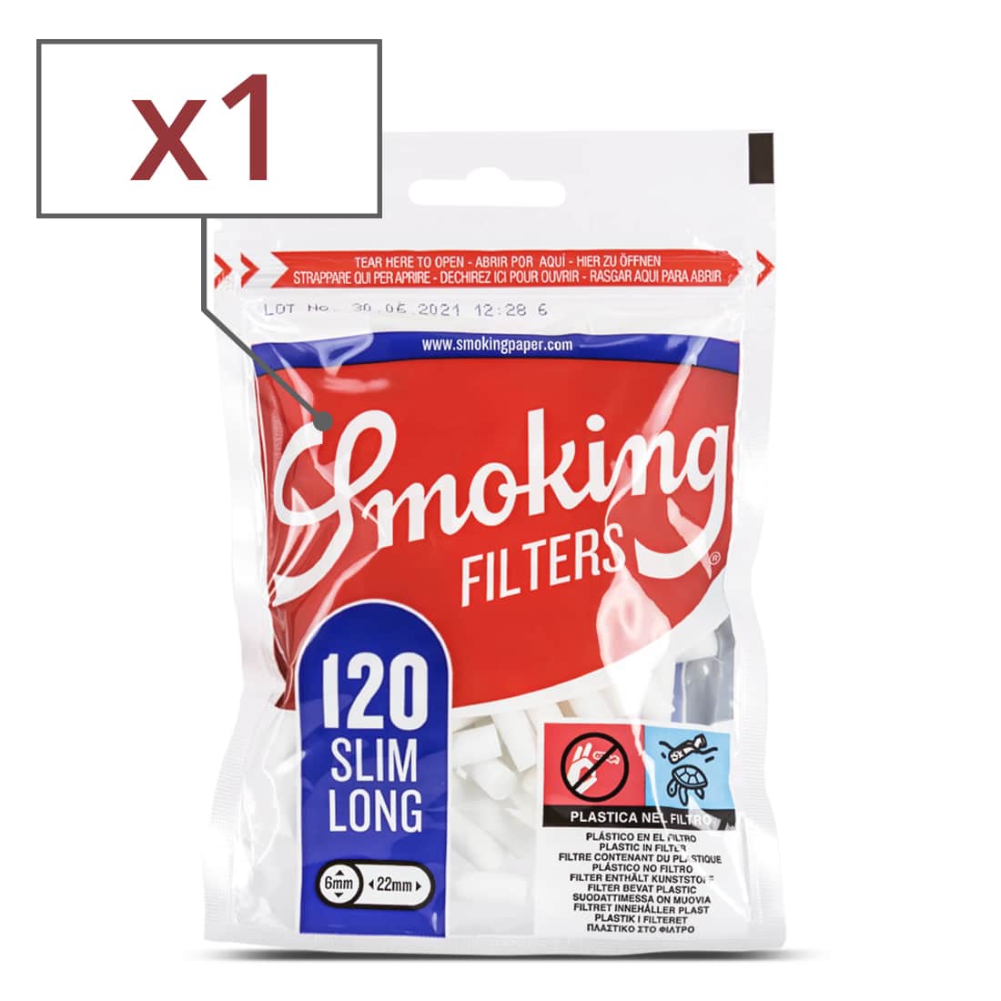 10 Sachets De 120 Filtres Smoking Slim Long - Filtres Blancs En Acétate, 22mm De Longueur