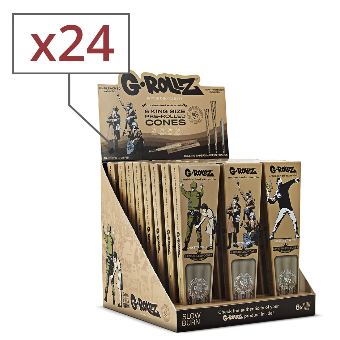 Photo de Pack de 24 Boites Cones G-Rollz King Size Banksy Graffiti Brown x 6