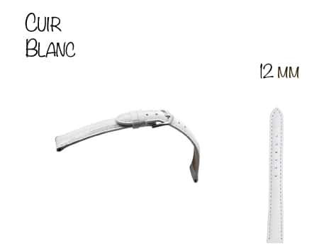 Photo de Bracelet Montre Cuir Blanc Croco Argent 12mm