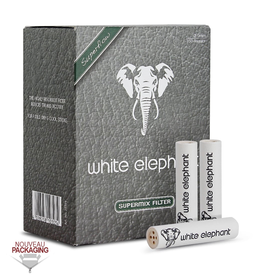 Charbon Actif White Elephant Pour Filtre à Pipe 6 Mm - Lot De 45 Filtres - Réduction Goudron Et Nicotine - Fabriqué En Allemagne
