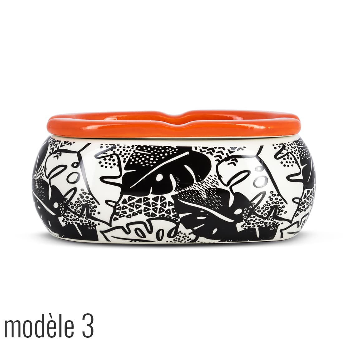 Photo #6 de Cendrier ovale en céramique Orange & Noir Fleuris
