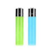 2 briquets � pierre Clipper Translucides Vert et Turquoise